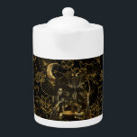 hekserij theepot<br><div class="desc">Kijk naar deze Gothische heks en hekserij compositie-golden elementen op een zwarte achtergrond met een lotusbloempatroon.</div>