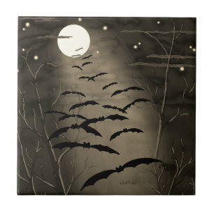 Hekserij Uur Volle Maan Vleermuizen Vintage Hallow Tegeltje