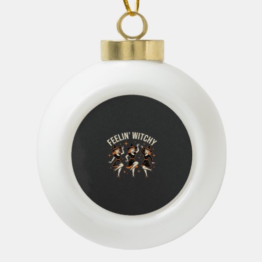 Heksig Halloween Heksen Dans Keramische Bal Ornament (Voorkant)