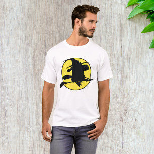Heksilhouet vliegend op bezem tegen volle maan t-shirt