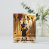 Heksje kiest een bezem uitnodiging briefkaart (Staand voorkant)