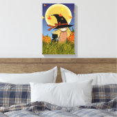 Heksje met Zwarte Kat Halloween Canvas Print (Insitu (Slaapkamer))