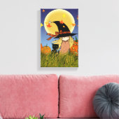 Heksje met Zwarte Kat Halloween Canvas Print (Insitu (Woonkamer))