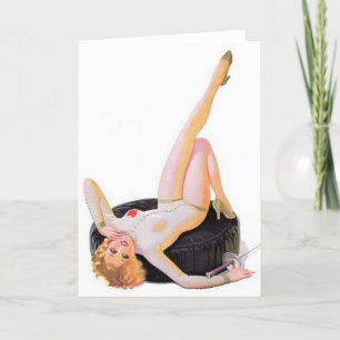  hekwerk pin-up meisje notitie Kaart