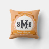 Hel Oranje Omgekeerde Griekse Sleutel Strik Monogr Kussen (Achterkant)