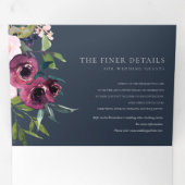 HEL ROZE BURGUNDY NAVY BLOMEN BOeket TROUWEN Drieluik Uitnodiging (Binnenzijde eerst)