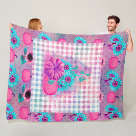 HEL ROZE HERFSTPOMPEN & AQUA ZONNEBLOEMEN FLEECE DEKEN