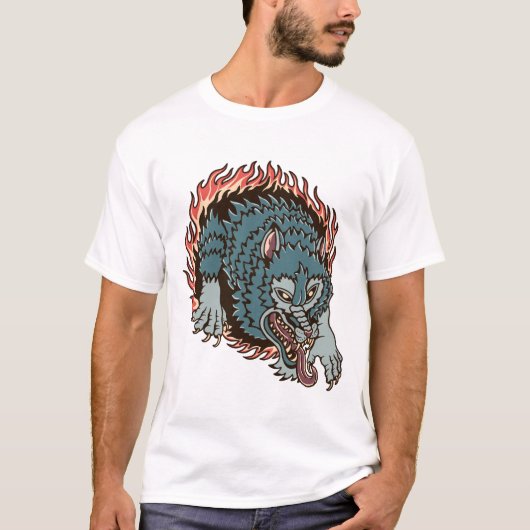 Hel wolf kleurrijke tattoo illustratie t-shirt (Voorkant)