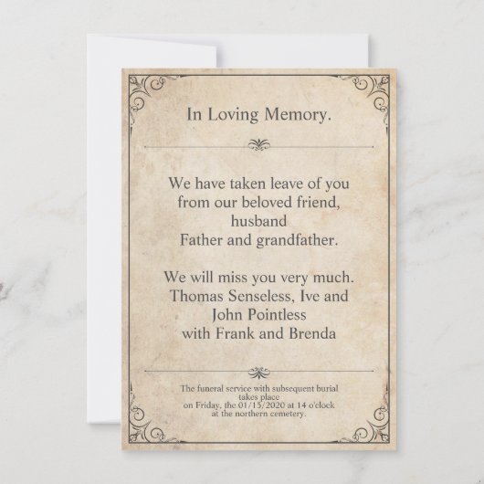 Helaas is het niet te zien - Funeral  Card (Achterkant)