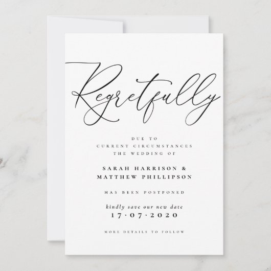 Helaas Script Uitgestelde Trouwdatum Aankondiging (Voorkant)