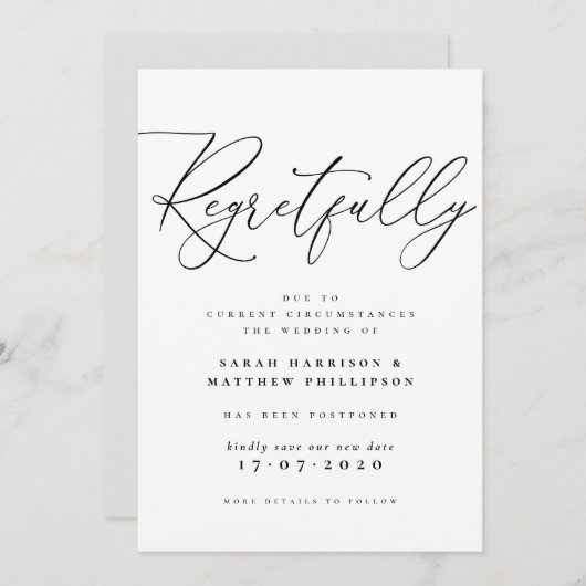 Helaas Script Uitgestelde Trouwdatum Aankondiging (Voorkant / Achterkant)
