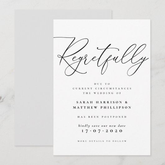 Helaas Uitgesteld Script Huwelijksaankondiging Kaart (Voorkant / Achterkant)