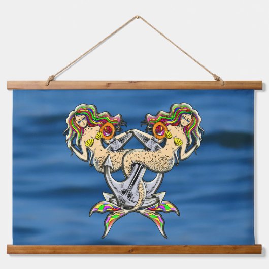 Helaas zeemeerminnen bij anker hangend wandkleed (Voorkant)
