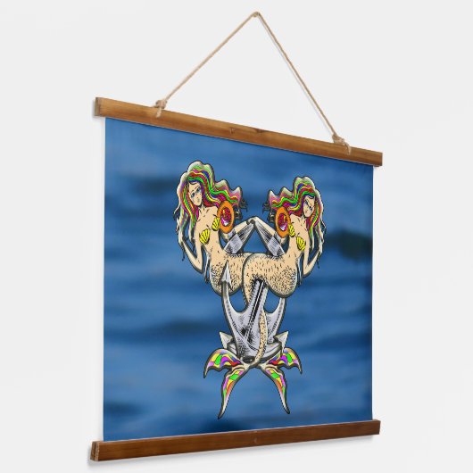 Helaas zeemeerminnen bij anker hangend wandkleed (Gebogen)