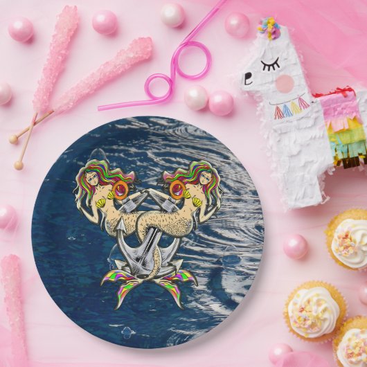 Helaas zeemeerminnen bij anker papieren bordje (Feest)