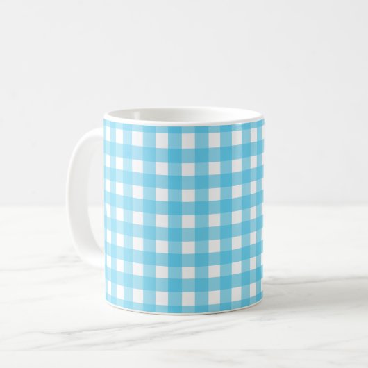 Helcerulean blue gingham koffiemok (Voorkant links)
