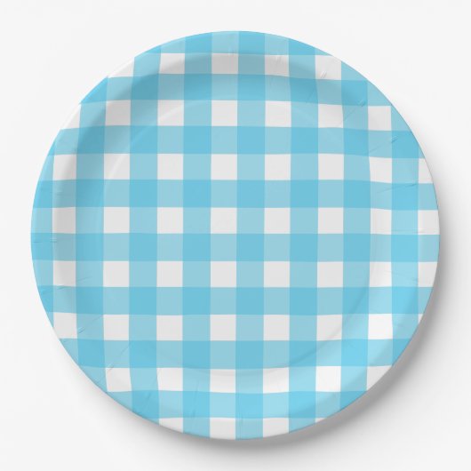 Helcerulean blue gingham papieren bordje (Voorkant)