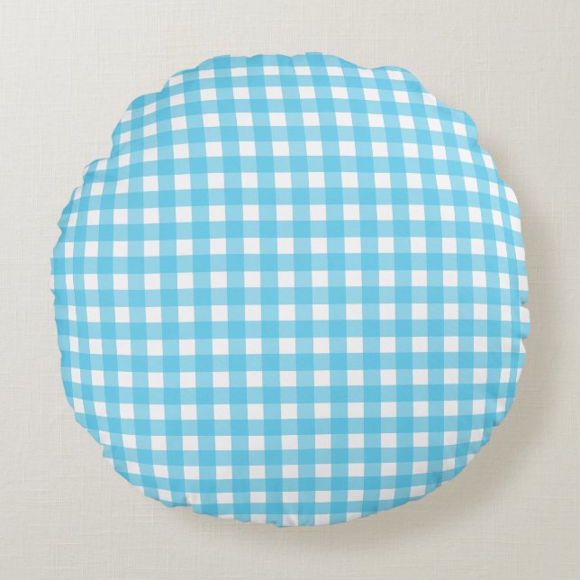 Helcerulean blue gingham rond kussen (Voorkant)