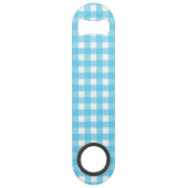 Helcerulean blue gingham speed flessenopener (Achterkant)