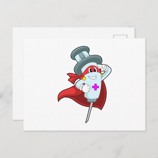 Held als verpleegster met spuit briefkaart (Voorkant / Achterkant)