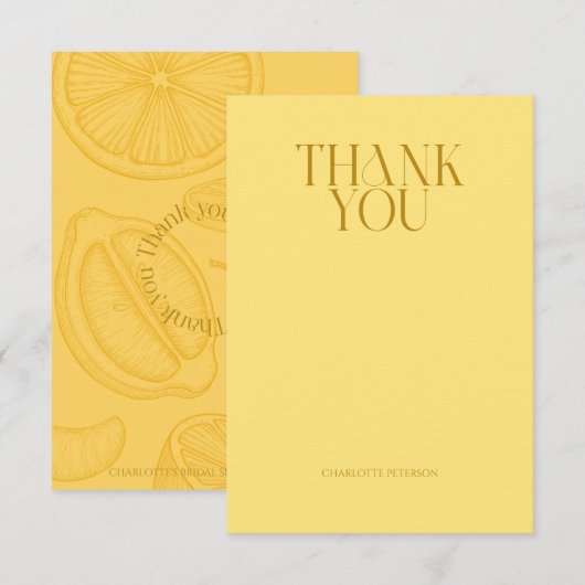 Held minimalistisch citrus bruidsmeisjesfeest bedankkaart (Voorkant / Achterkant)