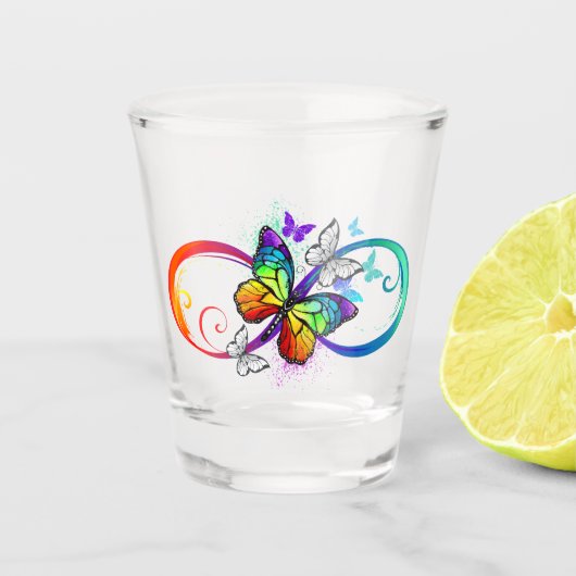 Held oneindig met regenboog vlinder shot glas (Voorkant)