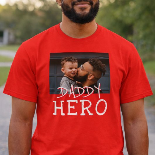 Held Papa Wit Typography Vader Foto Rood T-shirt