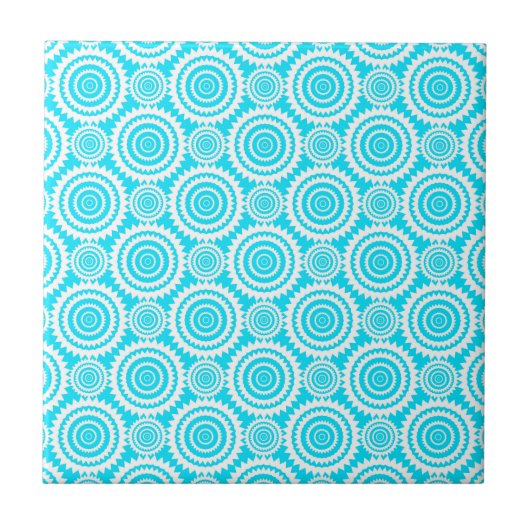 Held turquoise wit geometrisch cirkelpatroon tegeltje (Voorkant)