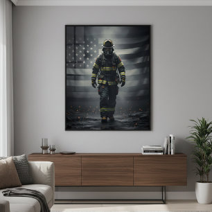 Heldenbrandweer die door rook loopt poster
