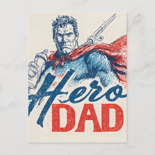 "Heldenvader" Superheld Illustratie met Babyfles Briefkaart (Voorkant)