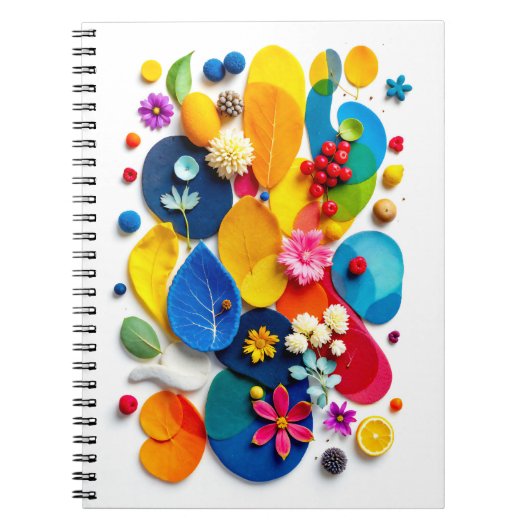 Helder abstract bloemcollage met gemengde techniek notitieboek (Voorkant)