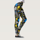 Helder abstract bloemmotief op zwarte achtergrond leggings (Rechts)