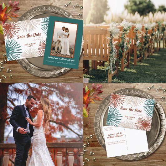 Helder Abstract donker Blauwgroen koper bisque Save The Date