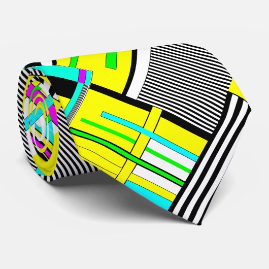 Helder abstract geometrisch neonpatroon stropdas (Opgerold)