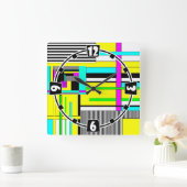 Helder abstract geometrisch neonpatroon vierkante klok (Huis)