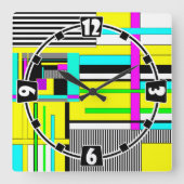 Helder abstract geometrisch neonpatroon vierkante klok (Voorkant)