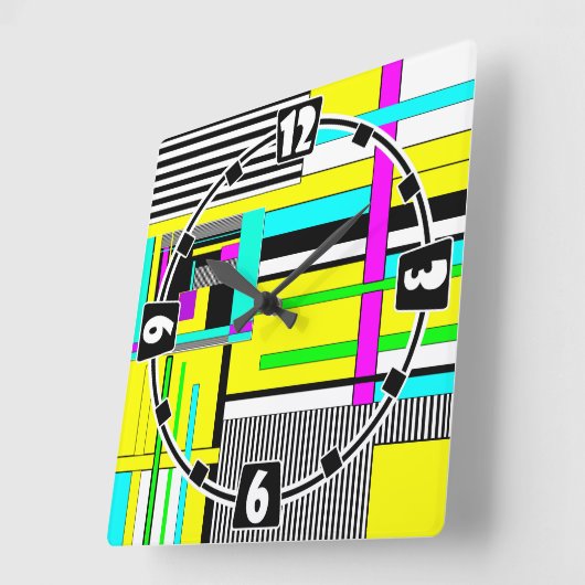 Helder abstract geometrisch neonpatroon vierkante klok (Hoek)