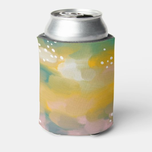 Helder abstract geschilderd penseelstreek geel gro blikjeskoeler (Blikje Achterkant)