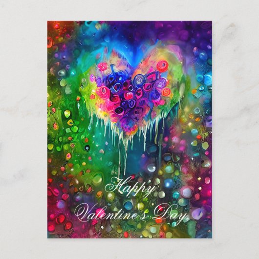 Helder abstract hart en luchtbelletjes valentijn briefkaart (Voorkant)