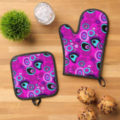 Helder, abstract, magenta das ovenwant & pannenlap set (Top down)