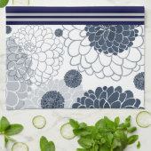 Helder abstract marineblauw dahlia florals theedoek (Gevouwen)