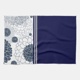 Helder abstract marineblauw dahlia florals theedoek