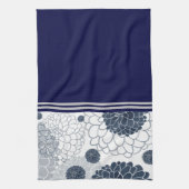 Helder abstract marineblauw dahlia florals theedoek (Verticaal)