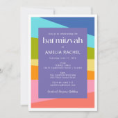 Helder Abstracte geometrische regenboogbat Mitzvah Kaart (Voorkant)