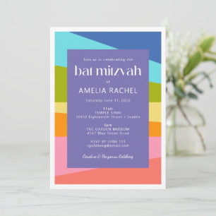 Helder Abstracte geometrische regenboogbat Mitzvah Kaart