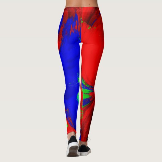 Helder Abstracte waterkleurige rode blauwe tinten Leggings (Achterkant)