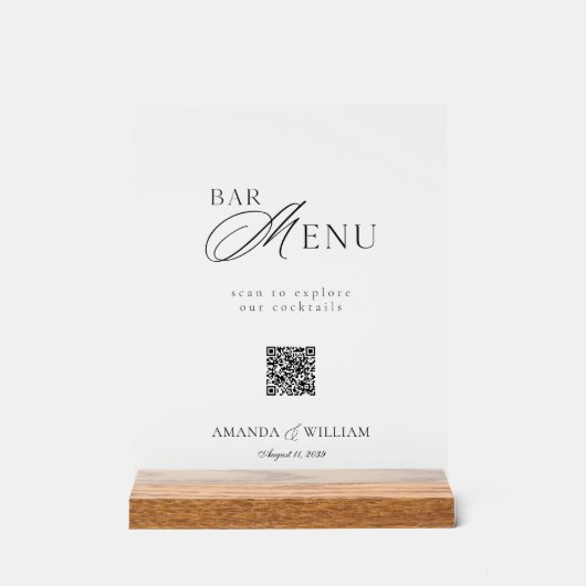 Helder Acrylaat QR Code Bar Menu Bord (Voorkant)
