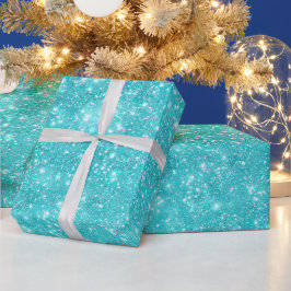 Helder Aqua Blauwe Glitter Witte Glans Patroon Cadeaupapier