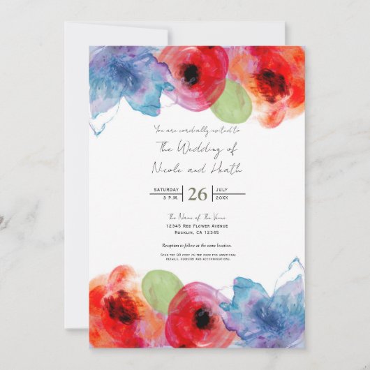 Helder Aquarel Bloemendecor Lente Bruiloft Chic Kaart (Voorkant)