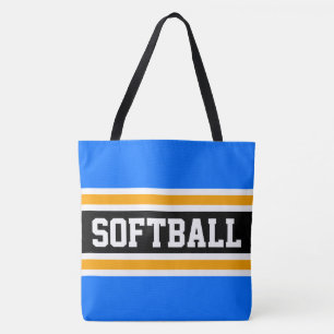 Helder atletisch blauw zwart oranje SOFTBALL Strep Tote Bag